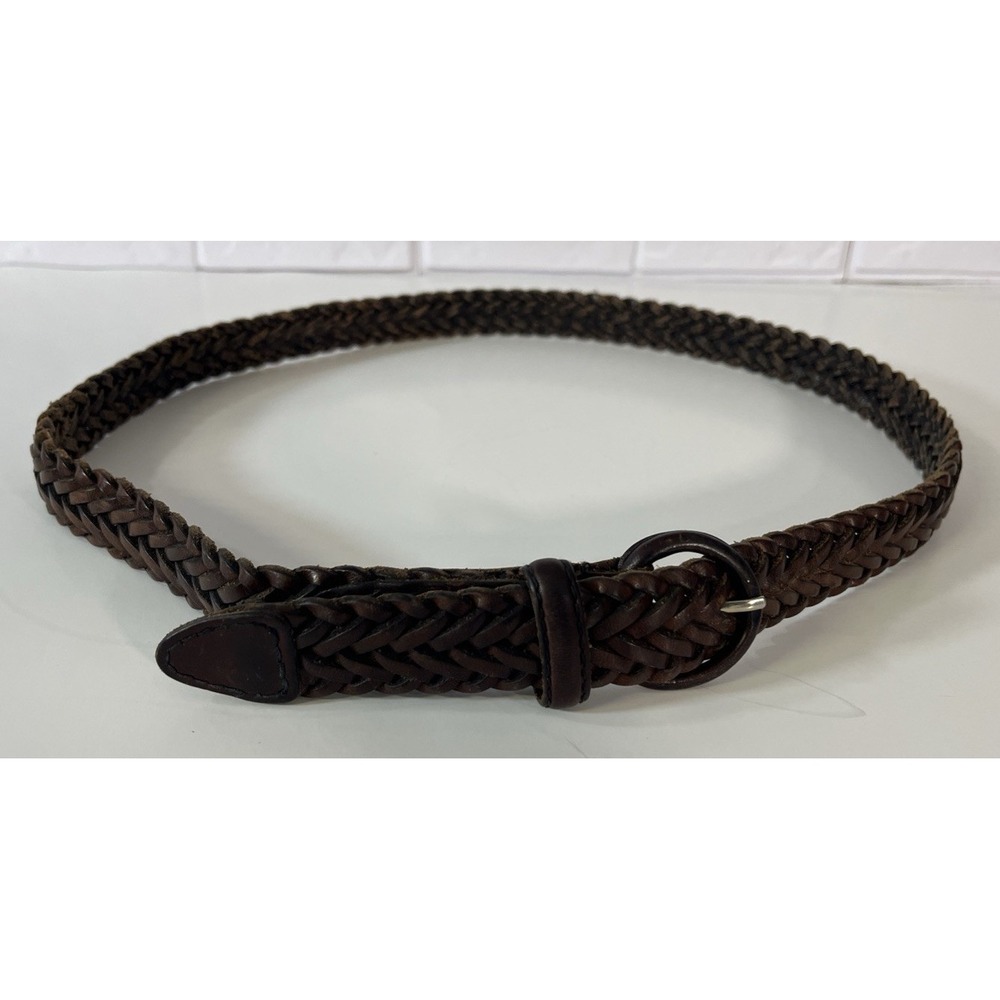 Dockers Braided Belt Mens 32/80 Brown Leather Woven Classic Casual Wrap Buckle
